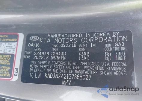 2016 Kia Soul z USA, uszkodzony, nr VIN KNDJN2A21G7368027